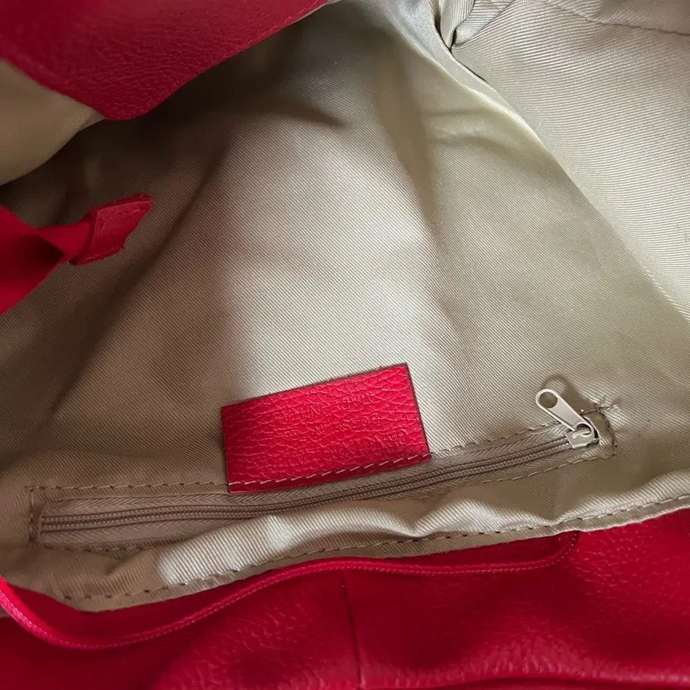 GIULIA Massari top handle bag pebbled red leather removable shoulder strap